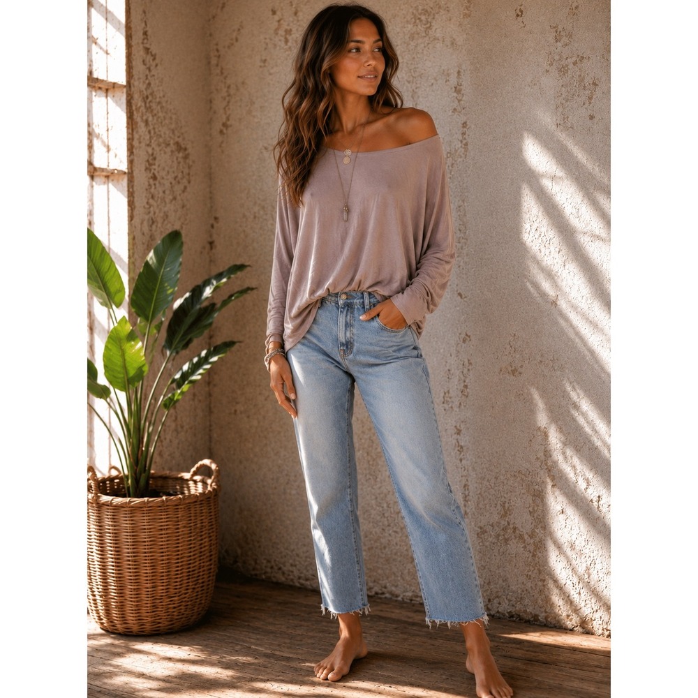 Windsor Taupe Open Back Dolman Sleeve Blouson Top XS SHD3329